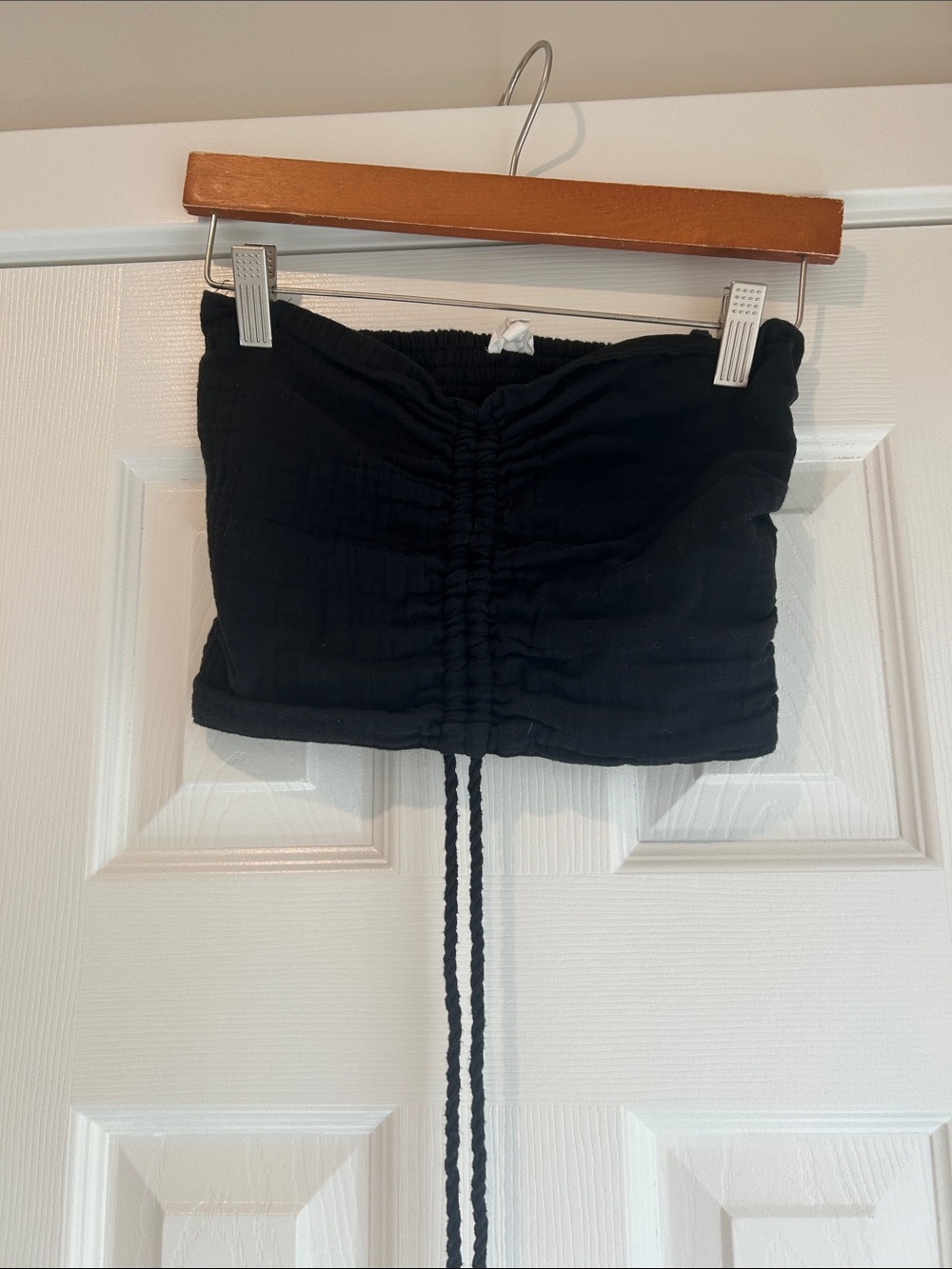 aerie Black Ruched Drawstring Tube Crop Top